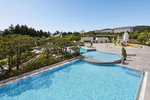 an overhead view of a swimming pool at a resort at Hilton Gyeongju in Gyeongju