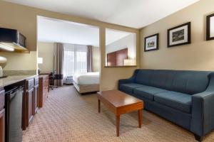 um quarto de hotel com um sofá e uma cama em Comfort Inn & Suites Black River Falls I-94 em Black River Falls