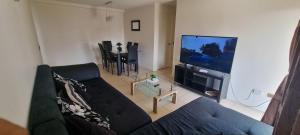 a living room with a couch and a flat screen tv at Departamento por Dia en Condominio in Arica