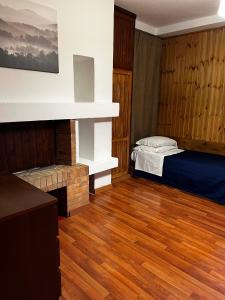 a bedroom with a bed and a fireplace at Bed 100s in Livata