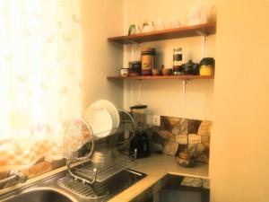 encimera de cocina con fregadero y batidora en Cozy mountain house, en Urubamba