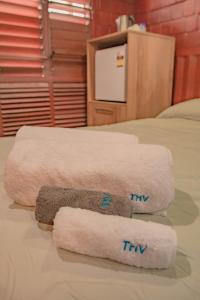 南迪的住宿－Tahals Holiday Villas，酒店客房的床上有两条毛巾