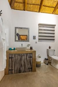 bagno con lavandino e specchio di Blue Goose Bush Retreat a Marloth Park