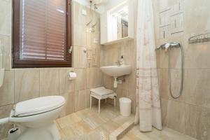a bathroom with a toilet and a sink and a shower at Protić Apartments in Vela Luka +62 photos