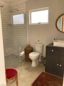 een badkamer met een toilet, een wastafel en een raam bij Joubertsdal Country Estate in Swellendam