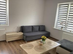 a living room with a couch and a table at Apartament w Centrum Malborka in Malbork