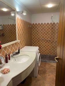 ein Badezimmer mit Waschbecken und Waschmaschine in der Unterkunft Piso en primera línea de playa, Vera Playa in Playas de Vera