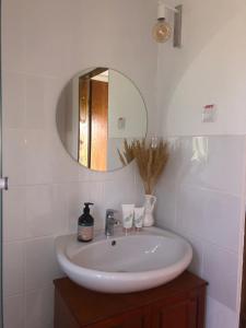 bagno con lavandino e specchio di Cabana Wonderland a Păuliş