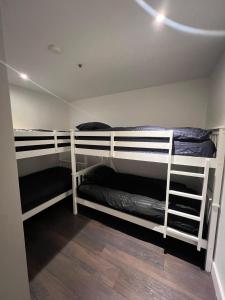 Zimmer mit 2 Etagenbetten in einem Zimmer in der Unterkunft Spacious Sleep 8 Flat 20 mins Central London BP9 in London