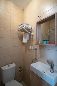 シアジクにあるSığacık Nossa Casa Pansiyonのバスルーム(洗面台、トイレ、鏡付)
