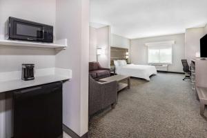 a hotel room with a bed and a television at La Quinta Inn & Suites by Wyndham Jackson-Cape Girardeau in Jackson