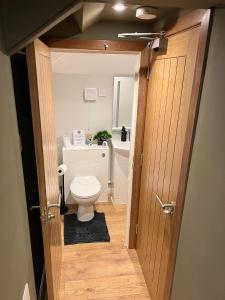 a bathroom with a white toilet and a sink at Inviting 1-Bed Studio in Pitlochry in Pitlochry
