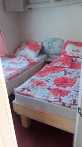 two twin beds in a room with at Kupai Apartman in Tiszaújváros