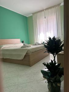 een slaapkamer met een bed en een potplant bij Claire Rose B&B in Matera