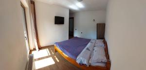 una piccola camera da letto con un letto e una televisione di Cabana Stan ad Arieşeni