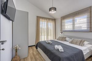 a bedroom with a bed and a flat screen tv at Villa Ivana with Private Pool in Nova Vas +32 photos