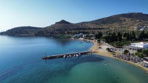 an aerial view of a beach in the water at The Sunny House in Kritharia