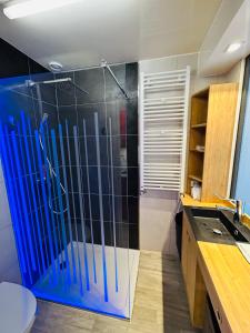 een badkamer met een douche en een glazen deur bij Le Superbe Thillois - Hypercentre - Sensationnel in Reims