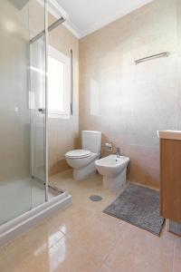 a bathroom with a toilet and a shower and a sink at Ferrel Apartment in Ferrel