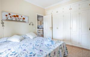 a bedroom with a bed and white cabinets at Awesome Apartment In Puerto De La Cruz in Puerto de la Cruz