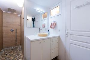 拉格朗德默特的住宿－Grand T2 ensoleillé，白色的浴室设有水槽和淋浴。
