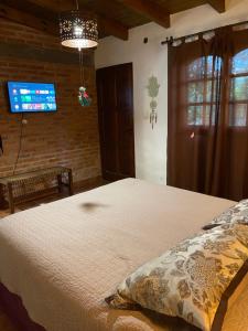 a bedroom with a bed and a flat screen tv at Ama respira y vive in Salta