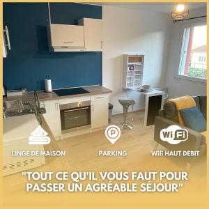 um quarto com uma cozinha e uma sala de estar em Petit appartement cosy à Troyes em Troyes