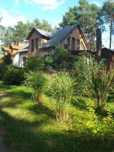 a house in a yard with grass and bushes at Apartament Nad Jeziorem Brenno in Brenno