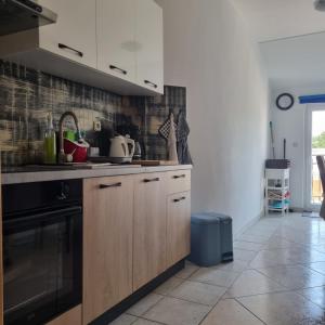 eine Küche mit einer Spüle und einem Herd in der Unterkunft Apartment Akaju in Rovinjsko Selo