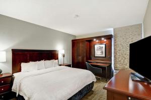 a hotel room with a bed and a desk and a television at Hampton Inn Charlotte-Gastonia in Gastonia
