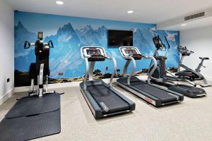 a gym with cardio equipment and a mural of a mountain at Hilton Garden Inn Abingdon Oxford in Abingdon