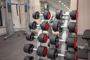 a rack of dumbbells in a gym at DoubleTree by Hilton London Angel Kings Cross in London