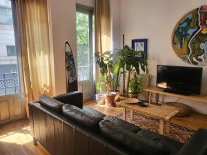 sala de estar con sofá y TV en Apartamento Rosa Puerta del Sol (2) en Madrid