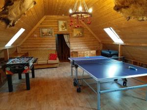a ping pong table in a room in a cabin at Brīvdienu māja Mētriņi in Ķekava