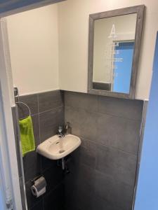 een badkamer met een wastafel en een spiegel bij Centraal and on the ground in Rotterdam