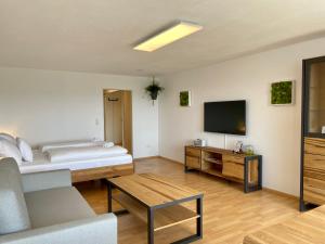 TV a/nebo společenská místnost v ubytování FeWo Längl -Waldluft- mit Pool und Sauna im Allgäu