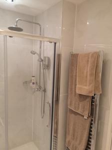 y baño con ducha con cabina de ducha de cristal. en The Landmark, en Cork