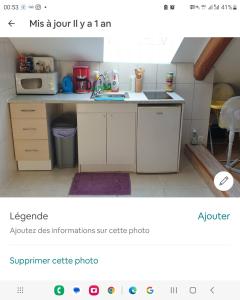 una cucina con lavello e microonde di Studio meublé centre ville de mer a Mer