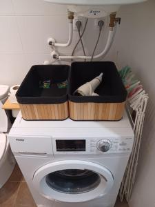 - un lave-linge avec deux paniers dans l'établissement Le Peyragudes - Rue de la Grotte - 36m, à Lourdes