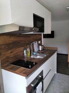 a kitchen with a sink and a stove top oven at Horizont in Bulhary