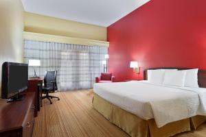 a hotel room with a bed and a desk and a tv at Courtyard Chesapeake Greenbrier in Chesapeake