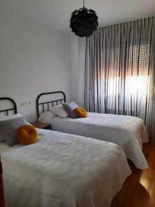 1 dormitorio con 2 camas y ventana en Apartamento Bulevar, en Burgos