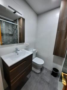 a bathroom with a white toilet and a sink at Apartamento Bulevar in Burgos