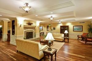 a living room with couches and a fireplace at Homewood Suites by Hilton Charleston Airport/Convention Center in Charleston