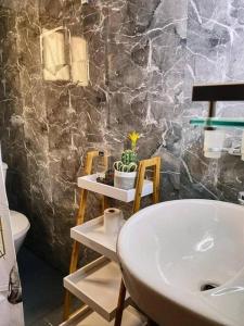 a bathroom with a sink and a toilet at Roswell Luxury Properties Yaoundé - Quartier FOUDA in Yaoundé