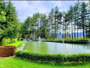 einen Teich mit einem Brunnen inmitten eines Parks in der Unterkunft Hotel Jardin Rincon de las Estrellas in Velasco