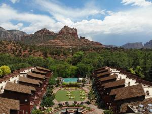 an aerial view of the resort with mountains in the background at Amara Resort & Spa in Sedona