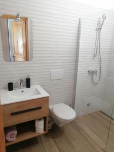 a bathroom with a toilet and a sink and a shower at Gordia organic winery in Hrvatini +26 photos