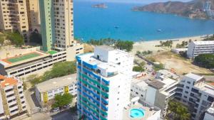 an aerial view of a city with buildings and the ocean at Apartamento 802 Brisas marinas Santa Marta COLOMBIA in Santa Marta