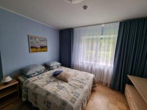 a bedroom with a bed and a large window at Tiigi Villa in Haapsalu
